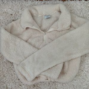 Cropped Faux Sherpa Quarter Zip.